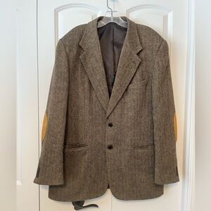 VTG‎ Men’s Oleg Cassini 100% Wool 2 Button Blazer Jacket Brown Herringbone 44L